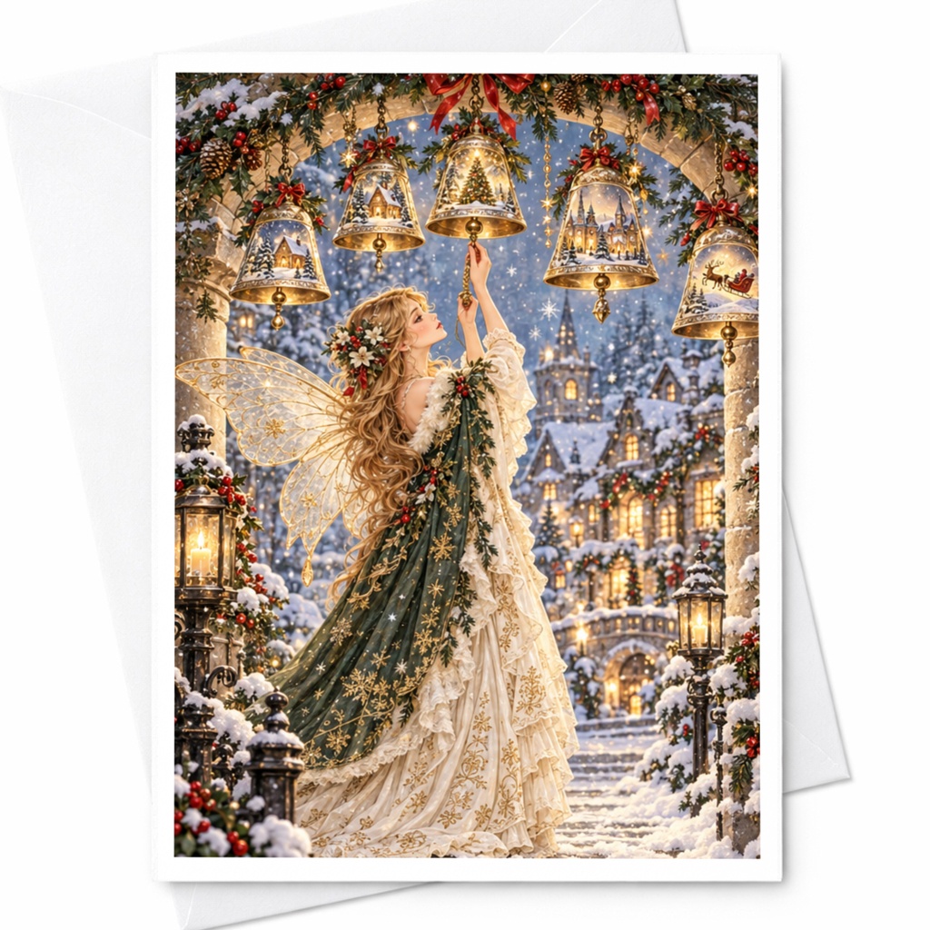 Fairy Winter Scene Christmas Card Enchanting Holiday Greeting Card Magical Fairyland Art For Her Fantasy Lover C10597