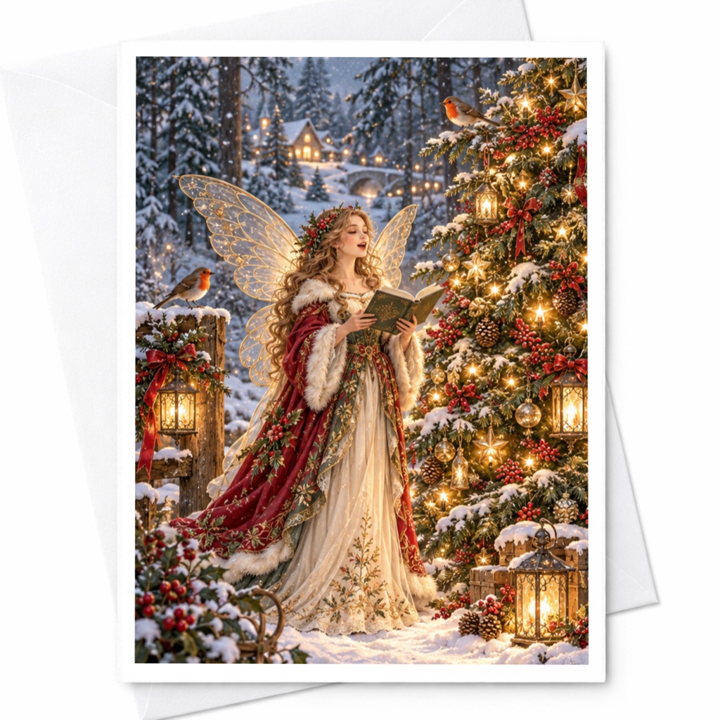 Fairy Christmas Card Enchanting Winter Scene Holiday Greeting Card For Her Magical Festive Card With Fairy And Christmas Tree C10608