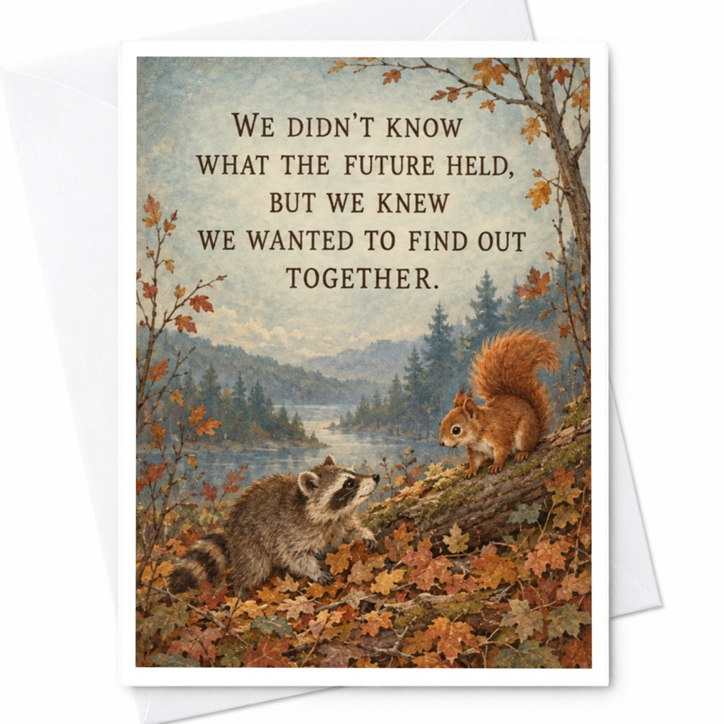 We Didn't Know What The Future Held Wedding Card Romantic Anniversary Card For Couple Cute Raccoon Squirrel Nature Scene C10620